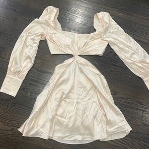 bardot satin mini dress